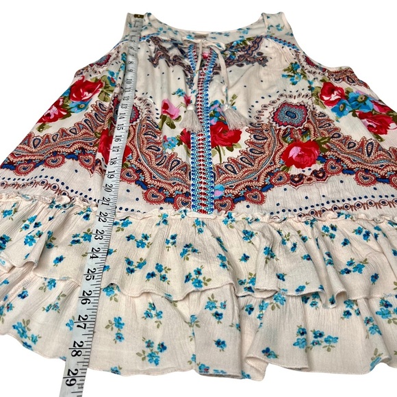 Bila Tank Top Jessica Sleeveless Tie Neck Blouse Bohemian Floral Cream Medium M - Picture 7 of 17